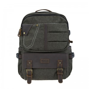 18SC-6891D Army Green Durabel Canvas Äkta läder Ryggsäck Business Laptop Bagpack Äkta Travel Pack